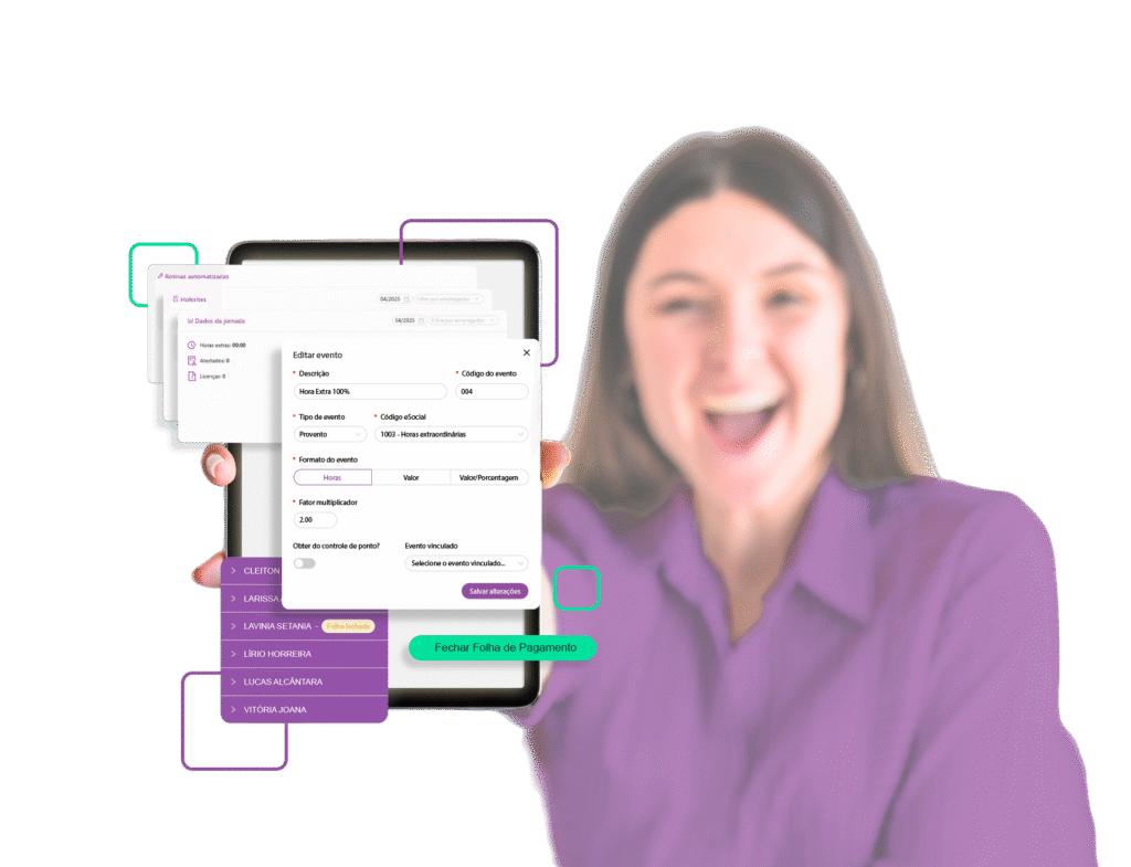 Folha de Pagamento prática e segura para sua empresa. Conectada ao sistema de ponto da QR e integrada ao eSocial